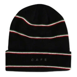 Skateboard Cafe Striped Fold Beanie Black
